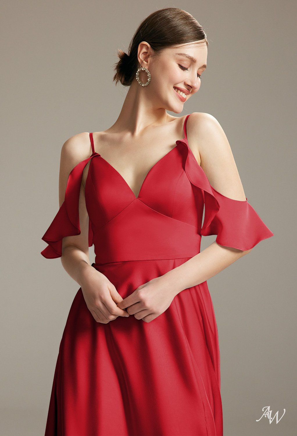 AW Ridge Tango Red Satin Charmeuse Bridesmaid Dresses image3
